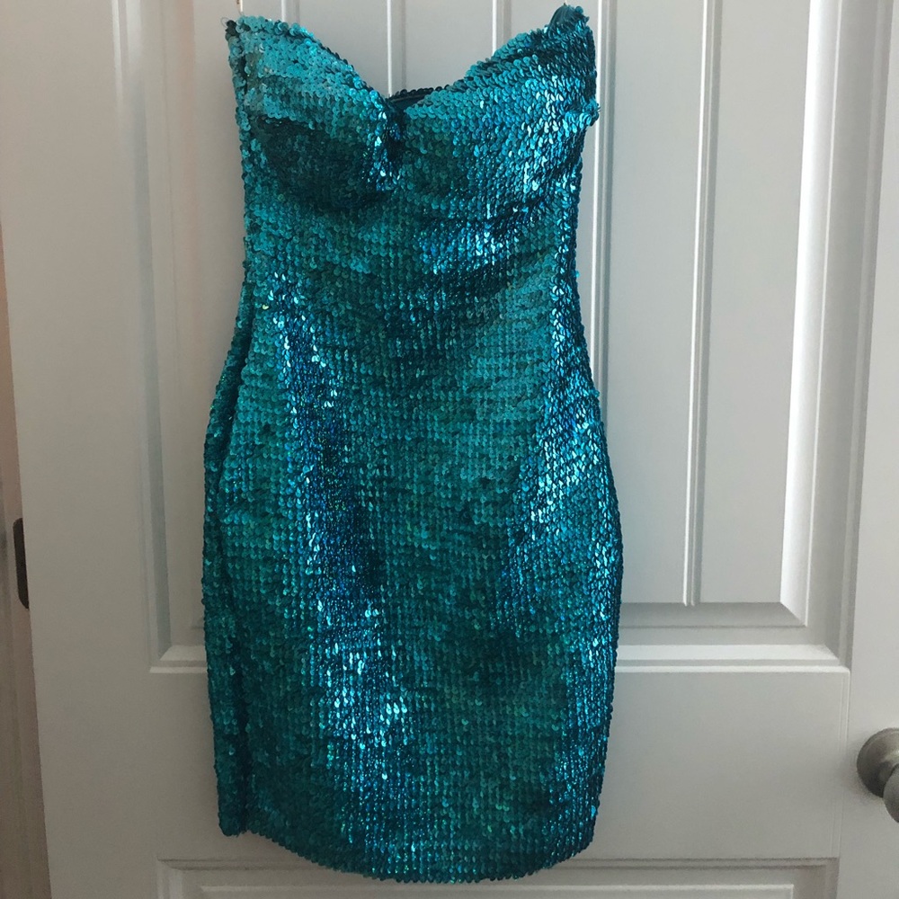 Turquoise Sequence Mini Dress